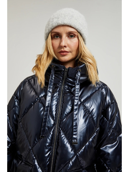 Moodo Prešívaná metalická bunda s kapucňou tmavo modrá Moodo