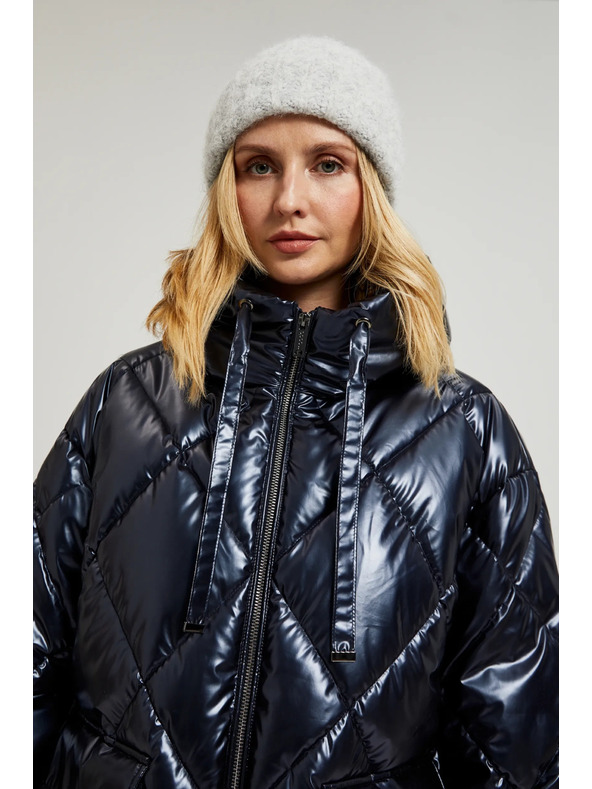 Moodo Prešívaná metalická bunda s kapucňou tmavo modrá Moodo