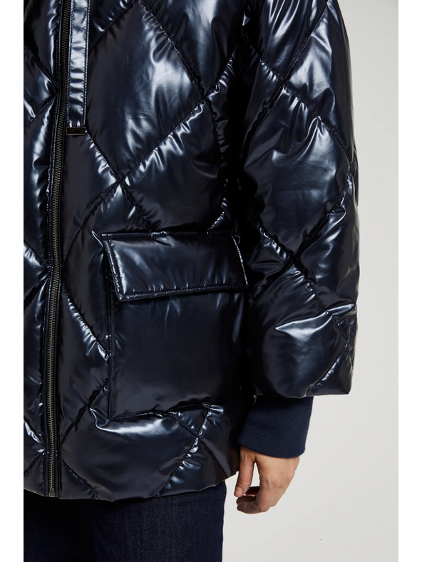 Moodo Prešívaná metalická bunda s kapucňou tmavo modrá Moodo