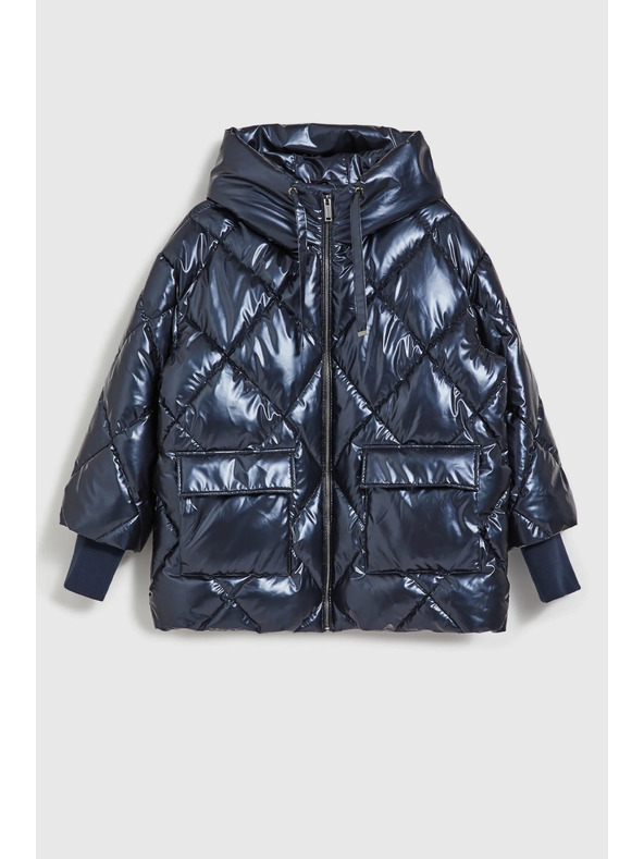 Moodo Prešívaná metalická bunda s kapucňou tmavo modrá Moodo