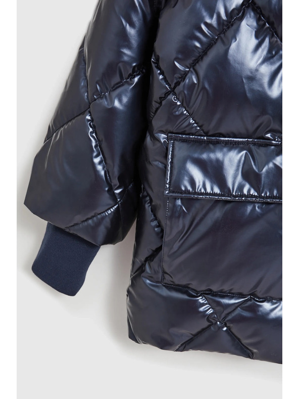 Moodo Prešívaná metalická bunda s kapucňou tmavo modrá Moodo