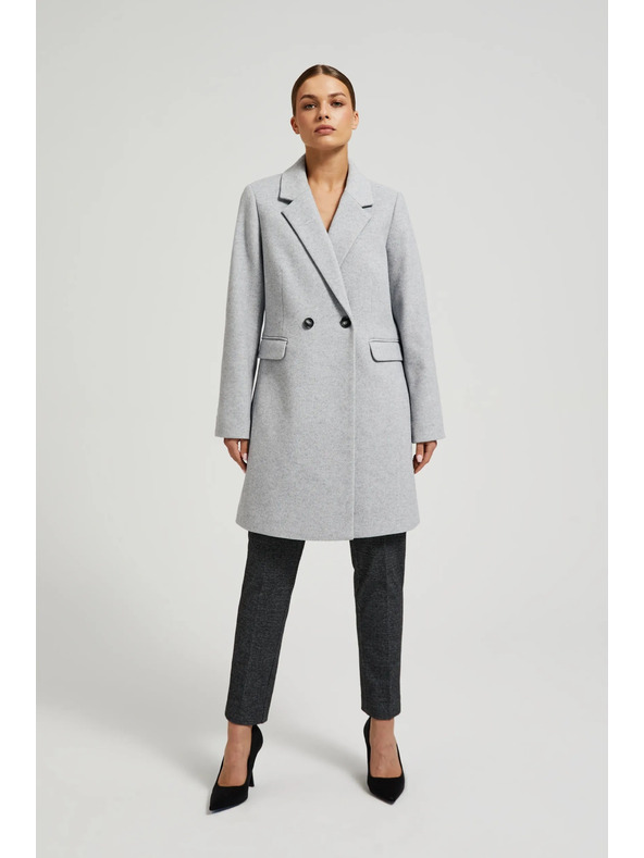 Moodo Jednoduchý sivý kabát zapínaný na gombíky Moodo