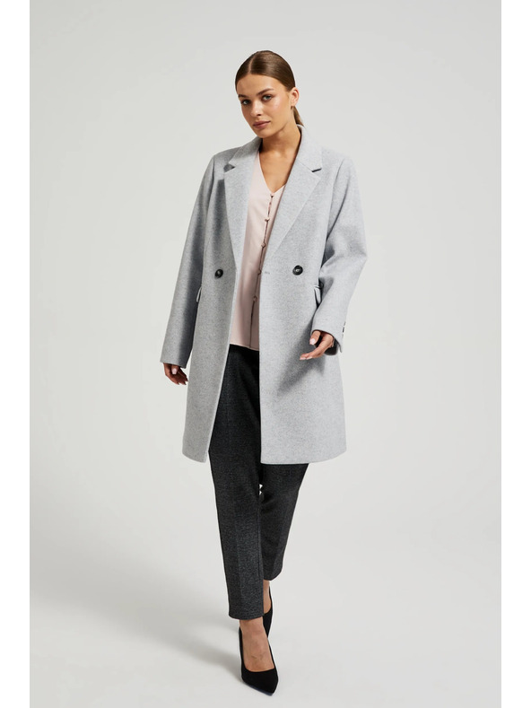 Moodo Jednoduchý sivý kabát zapínaný na gombíky Moodo