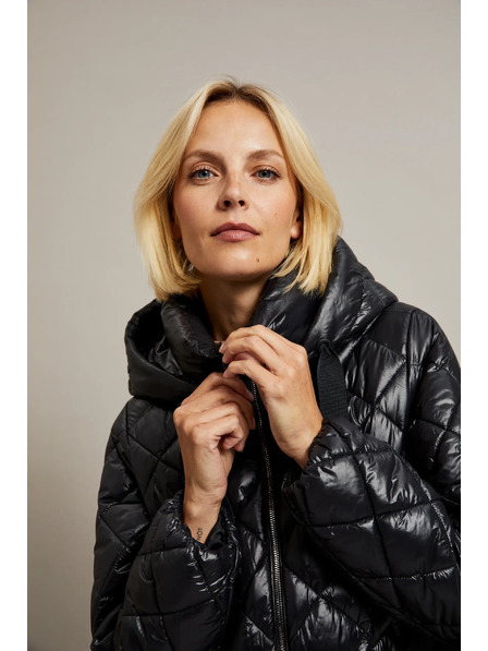 Moodo Krátka prešívaná bunda s kapucňou čierna Moodo