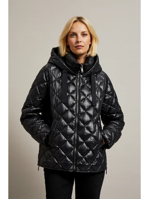 Moodo Krátka prešívaná bunda s kapucňou čierna Moodo
