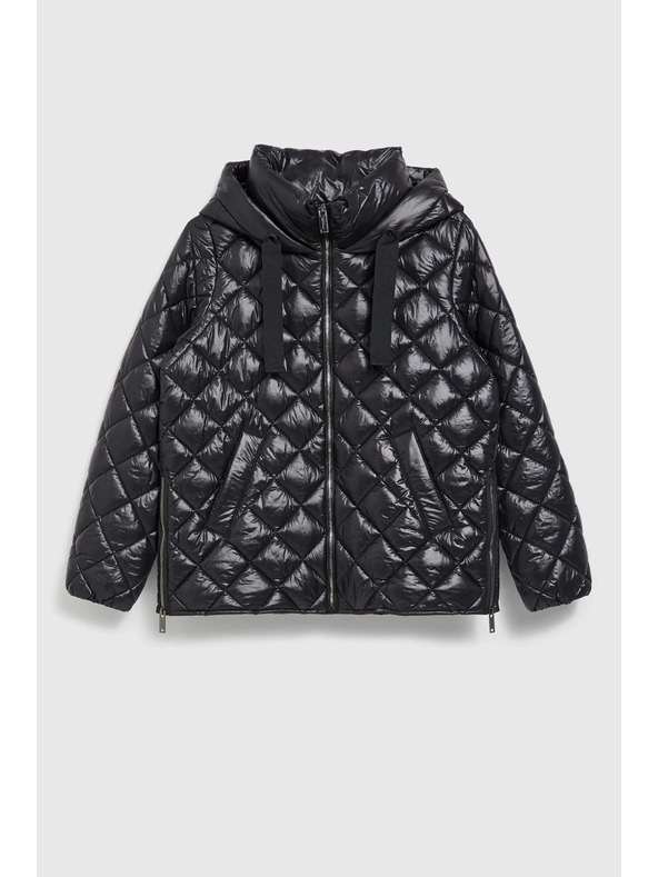 Moodo Krátka prešívaná bunda s kapucňou čierna Moodo