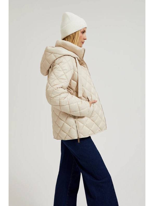 Moodo Krátka prešívaná bunda s kapucňou béžová Moodo