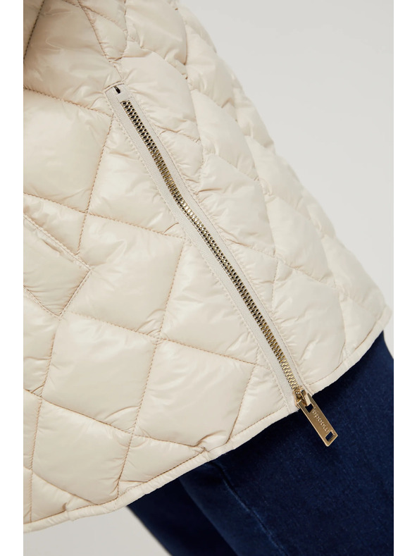 Moodo Krátka prešívaná bunda s kapucňou béžová Moodo