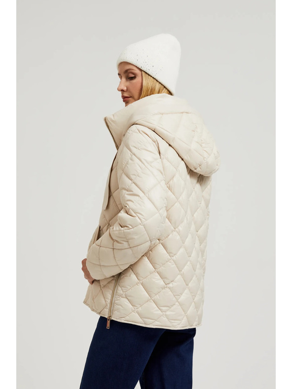 Moodo Krátka prešívaná bunda s kapucňou béžová Moodo