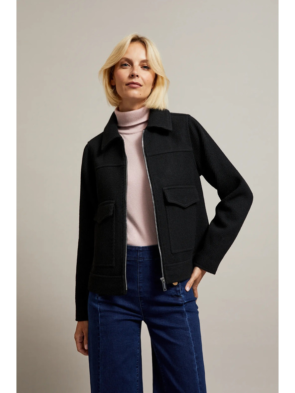 Moodo Čierna bunda s veľkými vreckami Moodo