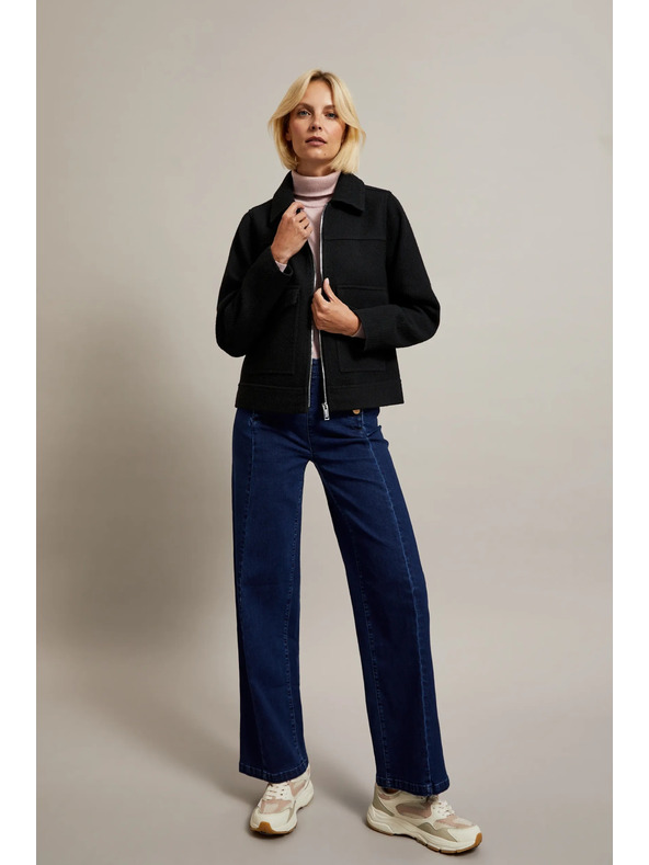 Moodo Čierna bunda s veľkými vreckami Moodo