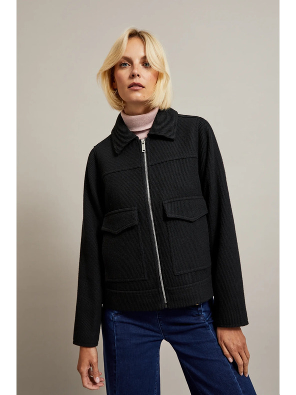 Moodo Čierna bunda s veľkými vreckami Moodo