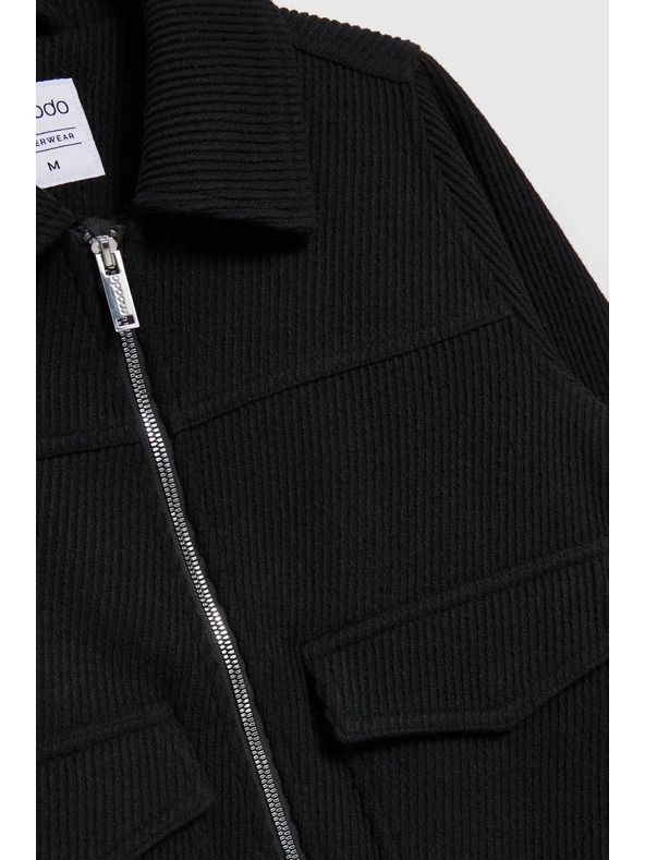 Moodo Čierna bunda s veľkými vreckami Moodo
