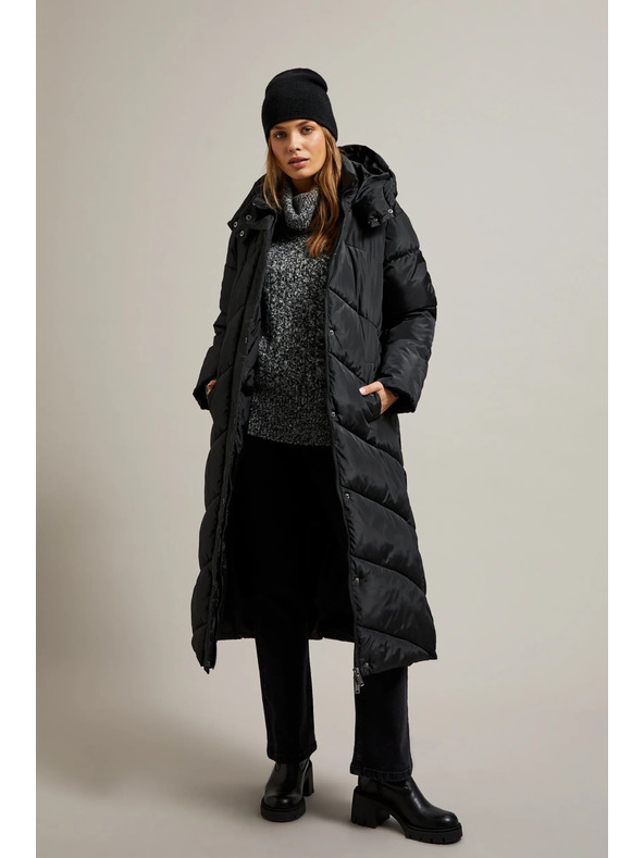 Moodo Dlhá prešívaná bunda s kapucňou čierna Moodo