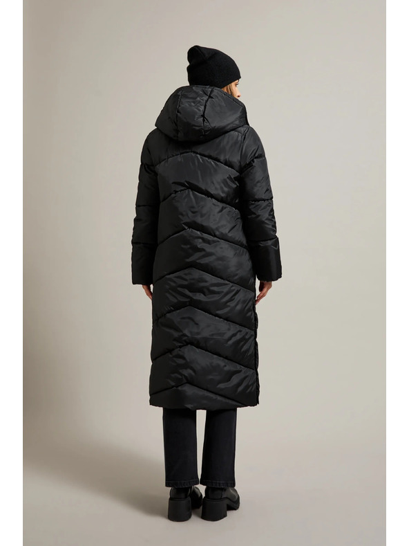 Moodo Dlhá prešívaná bunda s kapucňou čierna Moodo