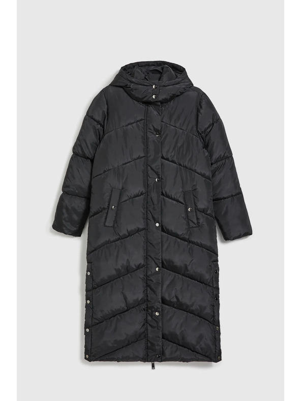 Moodo Dlhá prešívaná bunda s kapucňou čierna Moodo
