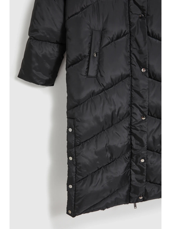 Moodo Dlhá prešívaná bunda s kapucňou čierna Moodo