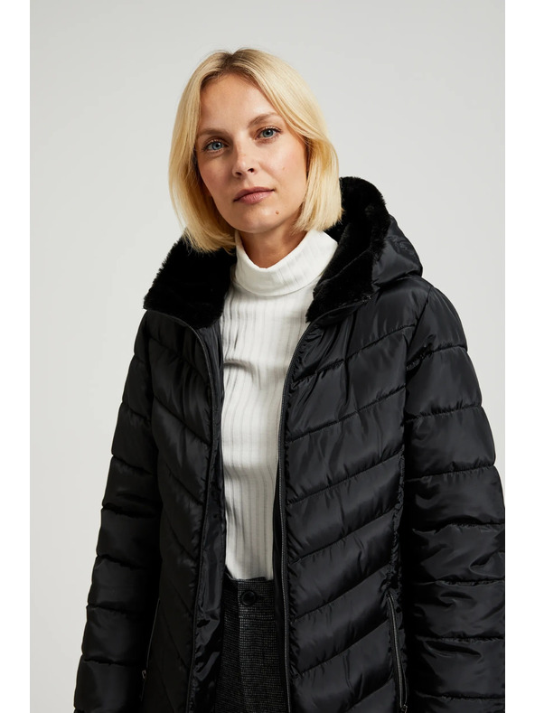 Moodo Prešívaná bunda s kapucňou a zapínateľnými vreckami čierna Moodo