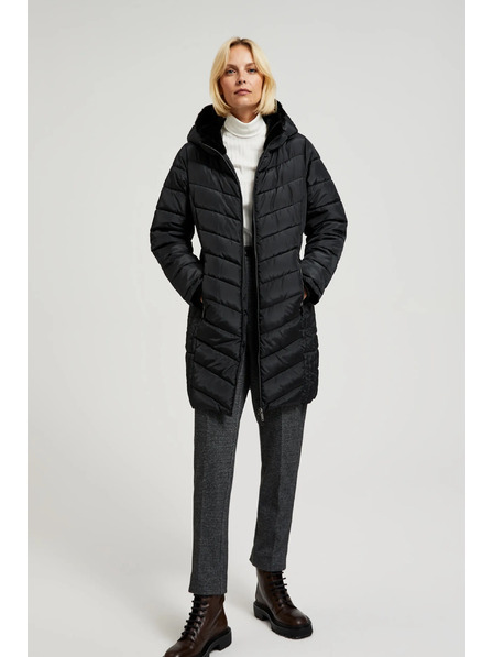 Moodo Prešívaná bunda s kapucňou a zapínateľnými vreckami čierna Moodo