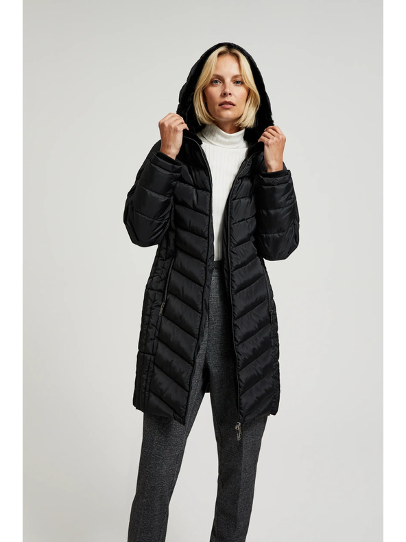 Moodo Prešívaná bunda s kapucňou a zapínateľnými vreckami čierna Moodo