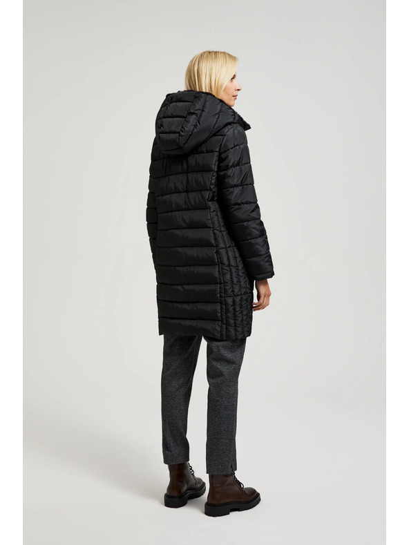 Moodo Prešívaná bunda s kapucňou a zapínateľnými vreckami čierna Moodo