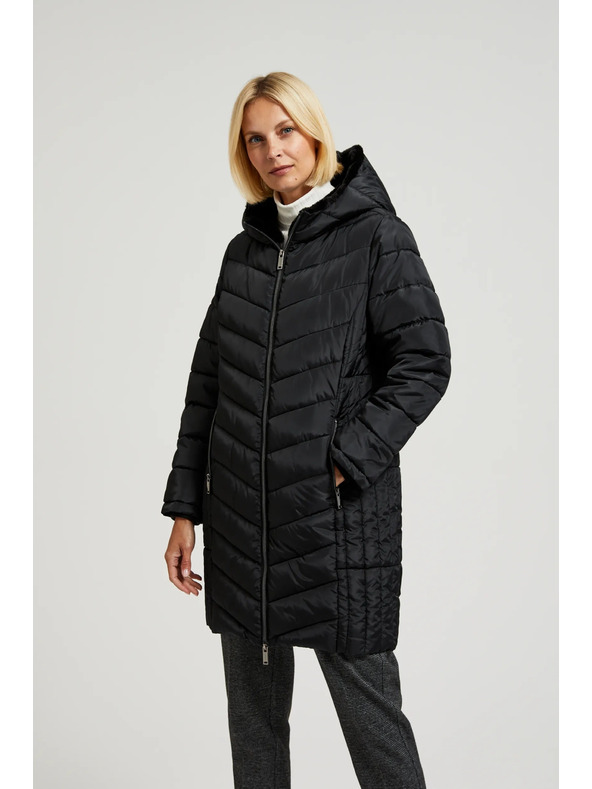 Moodo Prešívaná bunda s kapucňou a zapínateľnými vreckami čierna Moodo