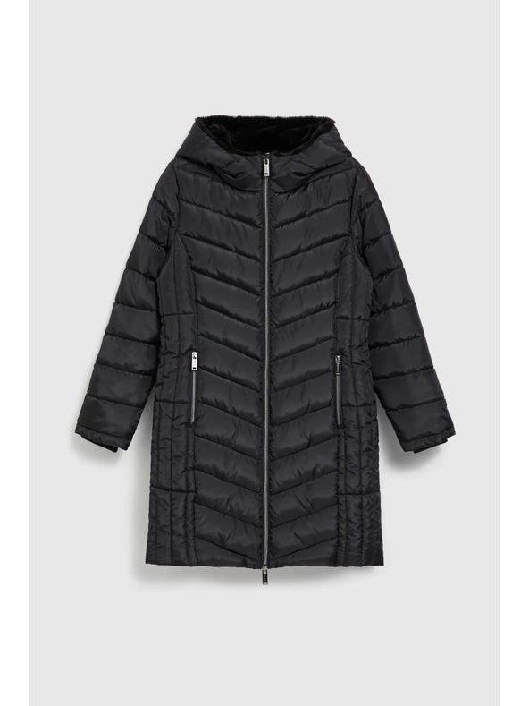 Moodo Prešívaná bunda s kapucňou a zapínateľnými vreckami čierna Moodo