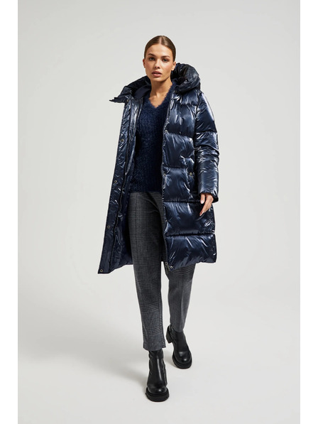 Moodo Dlhá metalická bunda navy Moodo