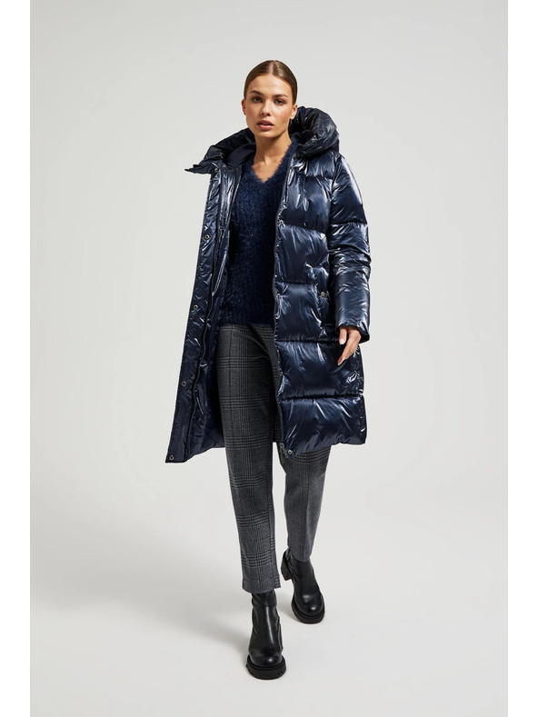 Moodo Dlhá metalická bunda navy Moodo