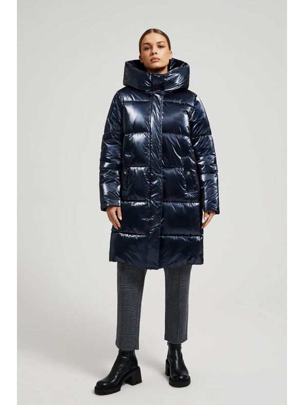 Moodo Dlhá metalická bunda navy Moodo