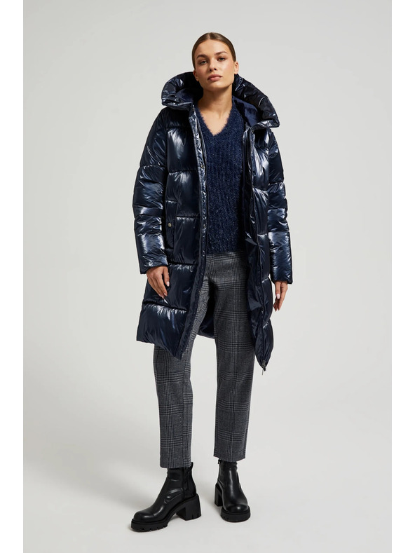 Moodo Dlhá metalická bunda navy Moodo