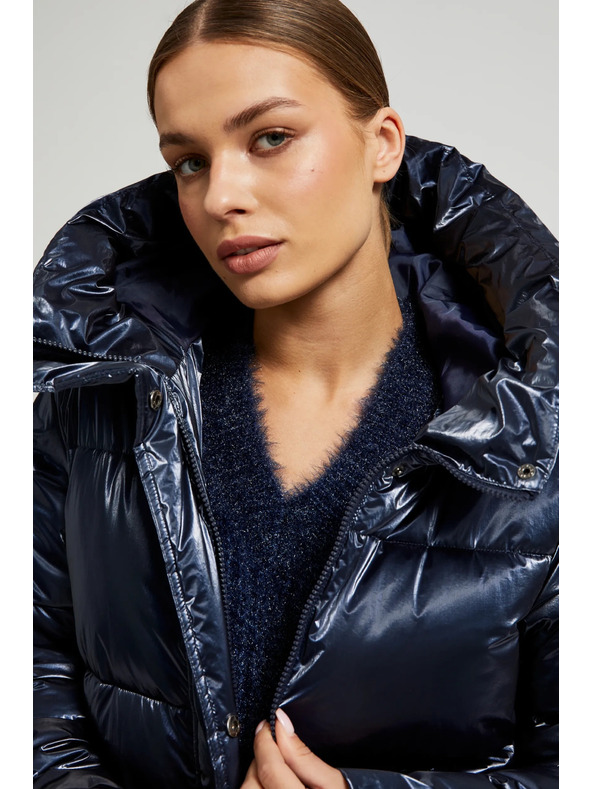 Moodo Dlhá metalická bunda navy Moodo