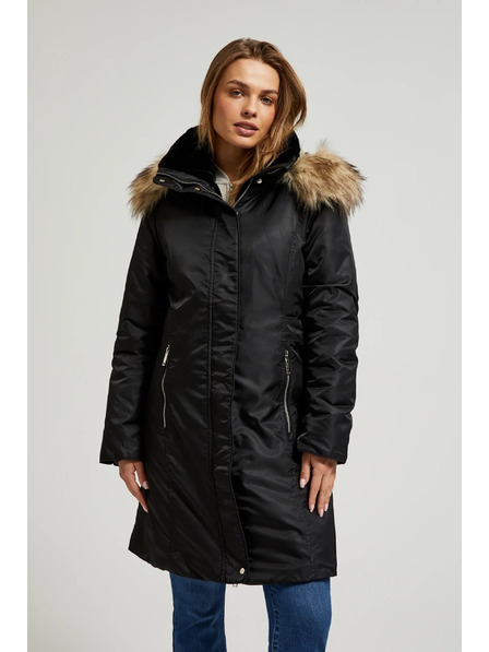 Moodo Zimná bunda s kožušinovým kapucňou čierna Moodo
