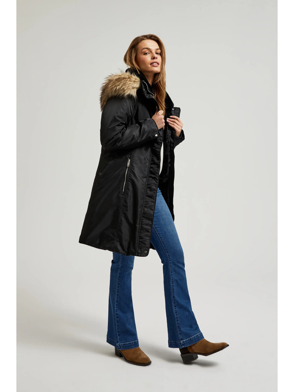Moodo Zimná bunda s kožušinovým kapucňou čierna Moodo