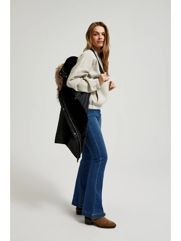 Moodo Zimná bunda s kožušinovým kapucňou čierna Moodo