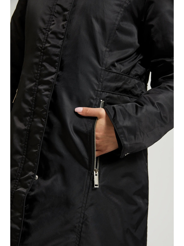 Moodo Zimná bunda s kožušinovým kapucňou čierna Moodo