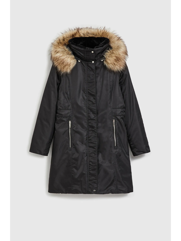 Moodo Zimná bunda s kožušinovým kapucňou čierna Moodo