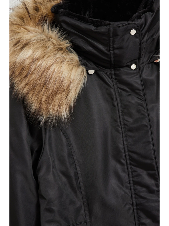 Moodo Zimná bunda s kožušinovým kapucňou čierna Moodo