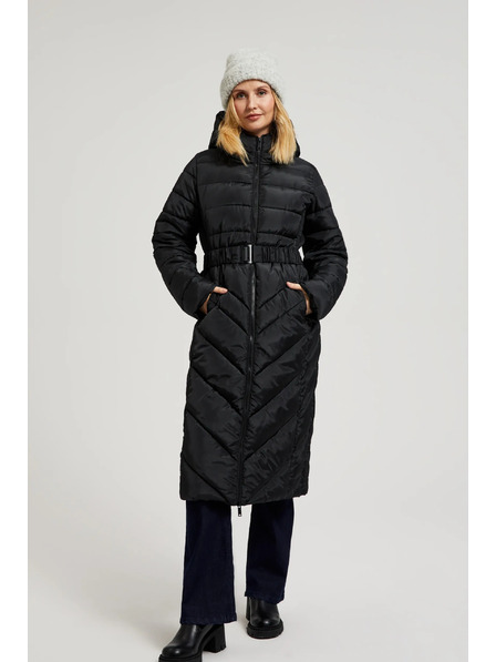 Moodo Prešívaná bunda s páskom čierna Moodo