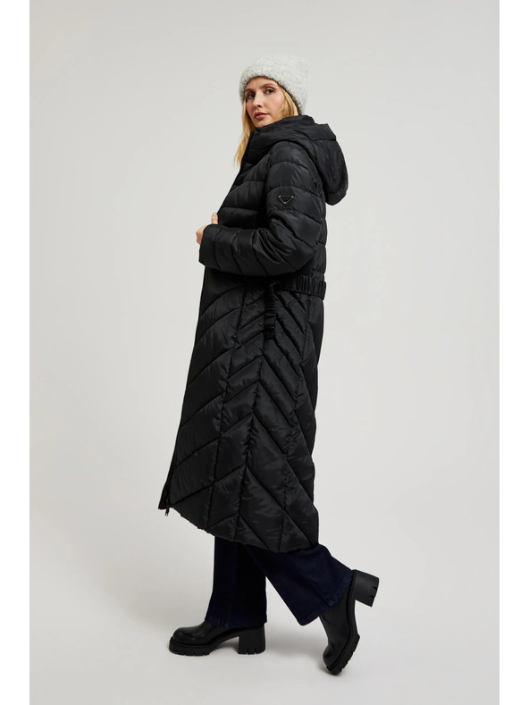 Moodo Prešívaná bunda s páskom čierna Moodo