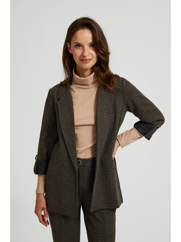 Moodo Čierne sako zdobené metalickou niťou so vyhrnutými rukávmi Moodo