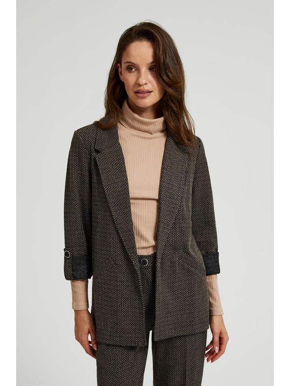 Moodo Čierne sako zdobené metalickou niťou so vyhrnutými rukávmi Moodo