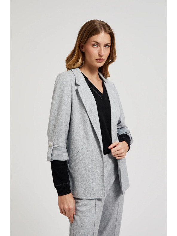 Moodo Sivé sako bez zapínania so vyhrnutými rukávmi Moodo