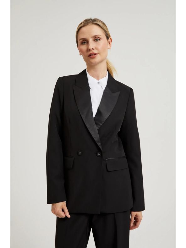 Moodo Elegantné sako čierne so zdobnými chlopňami Moodo