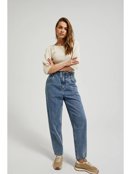 Moodo Modré bavlnené džínsy s vysokým pásom Moodo