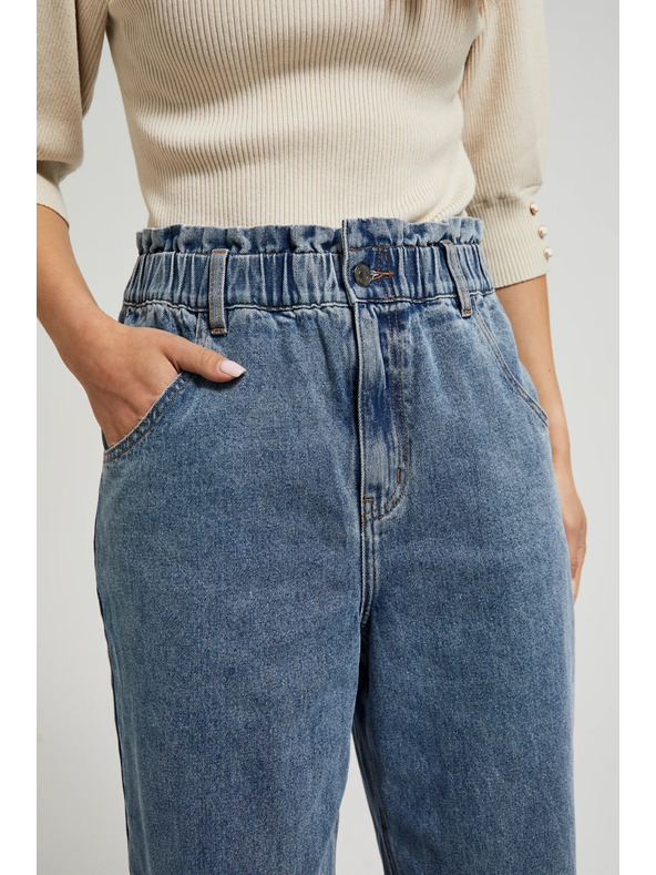 Moodo Modré bavlnené džínsy s vysokým pásom Moodo