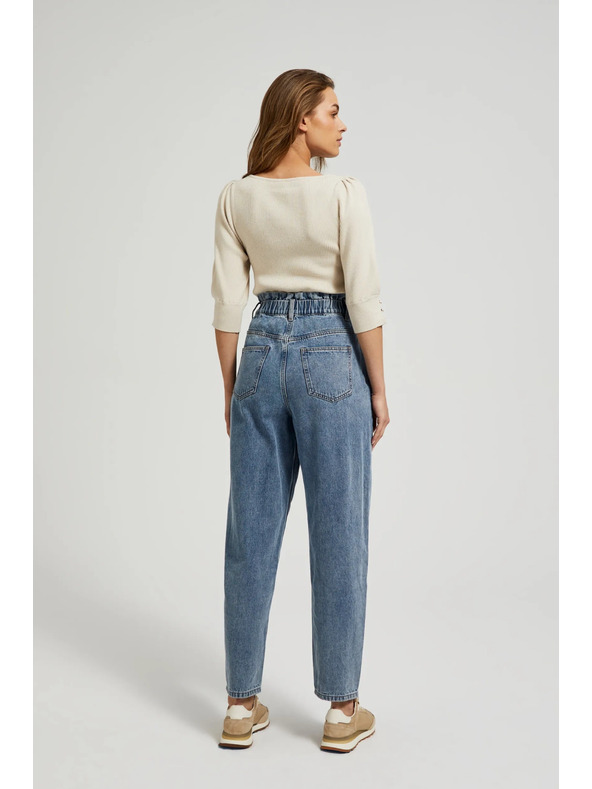 Moodo Modré bavlnené džínsy s vysokým pásom Moodo