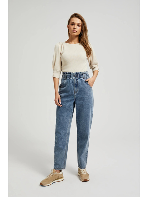 Moodo Modré bavlnené džínsy s vysokým pásom Moodo