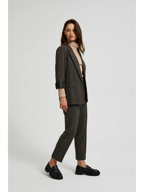 Moodo Cigaretové nohavice zdobené metalickou niťou čierne Moodo