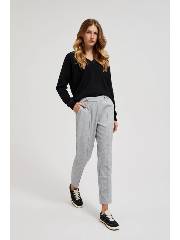 Moodo Hladké nohavice s rovnými nohavicami a gombíkmi sivé Moodo